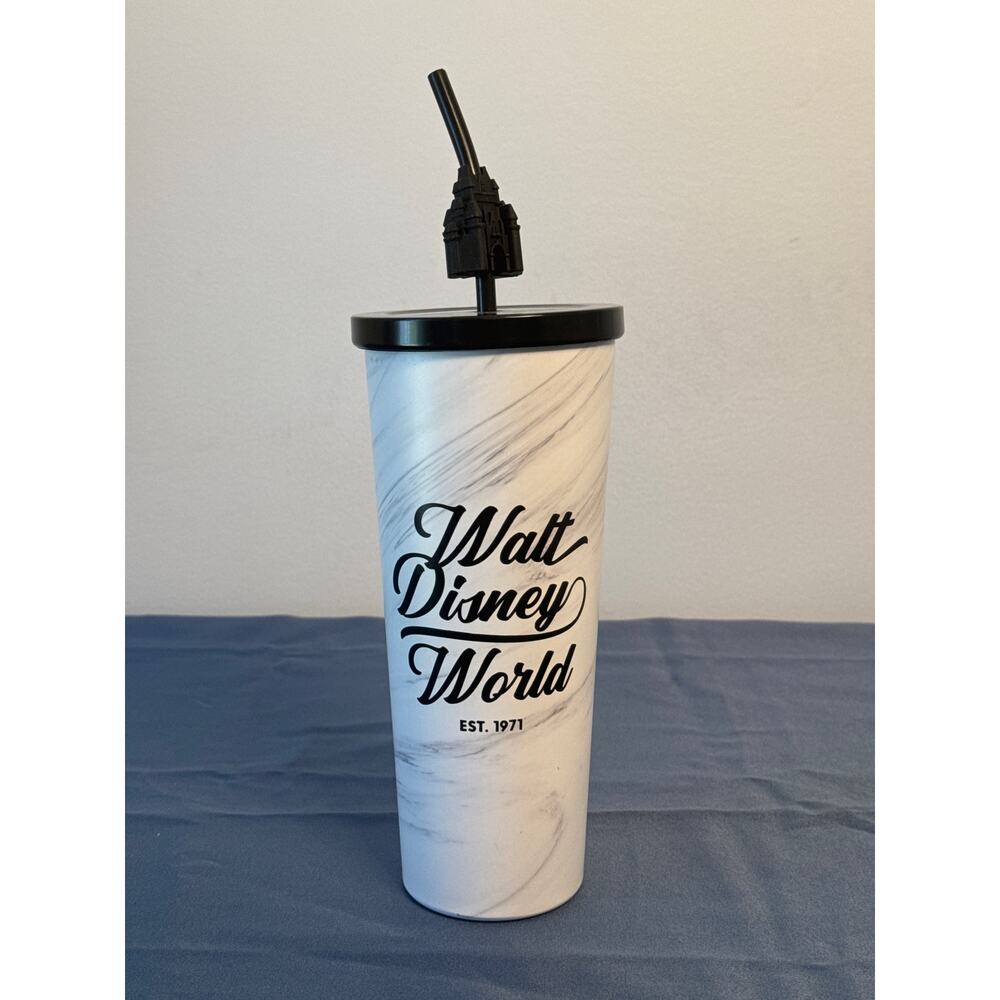 Disney World Marbled‎ Stainless Steel Tumbler with Straw 9" Tall